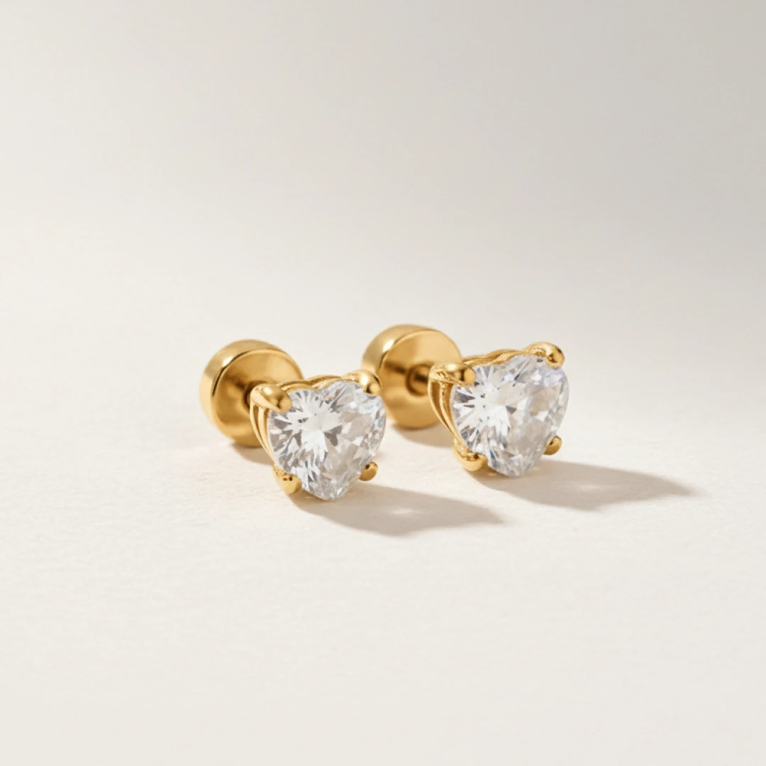 Love Heart Cubic Zirconia Flat Back Earrings