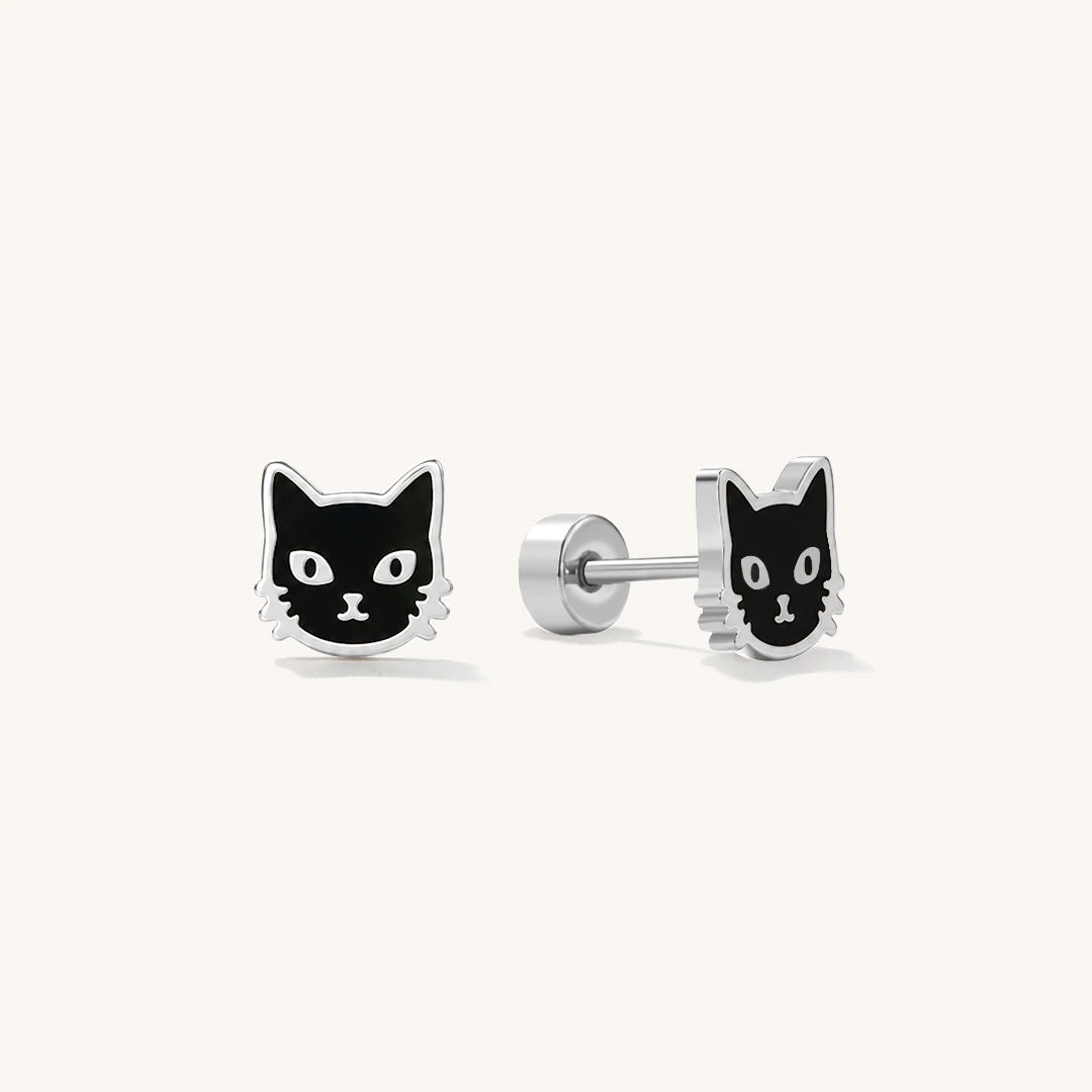 Midnight Cat Flat Back Earrings