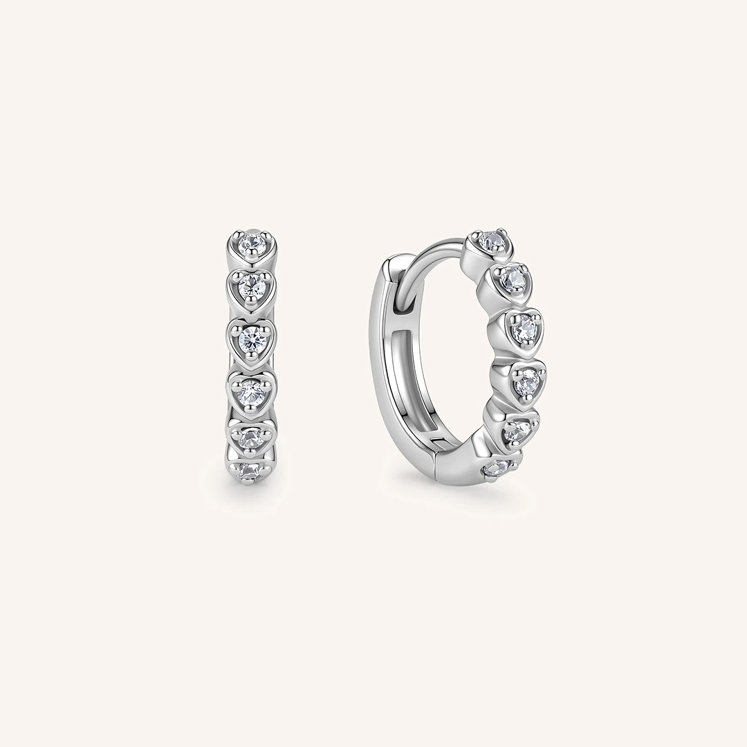 Mini Bezel Heart Huggie Earrings