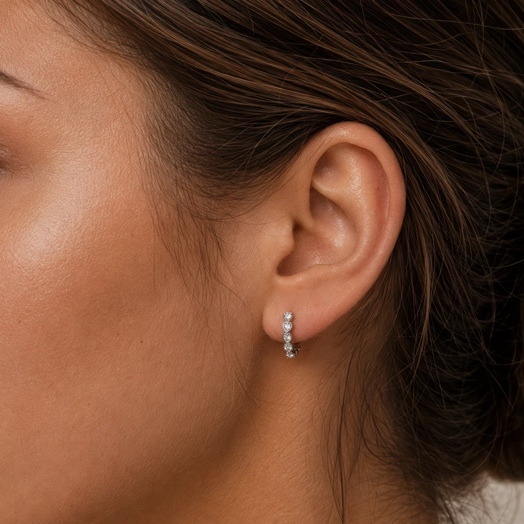 Mini Bezel Heart Huggie Earrings