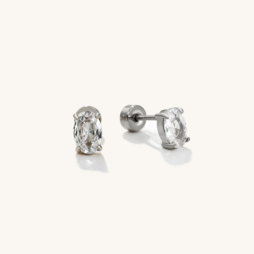 Oval Cubic Zirconia Flat Back Earrings