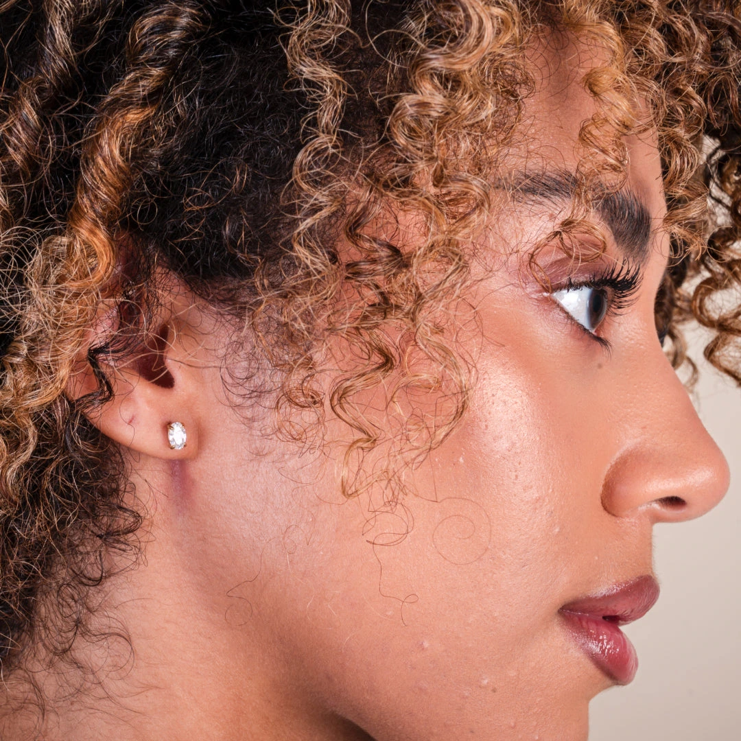 Oval Cubic Zirconia Flat Back Earrings