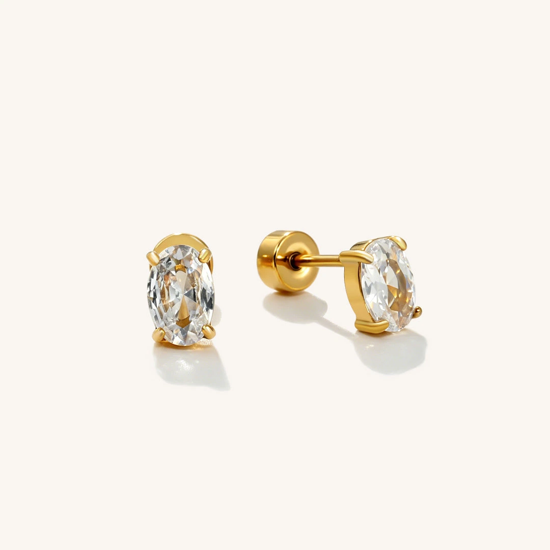 Oval Cubic Zirconia Flat Back Earrings