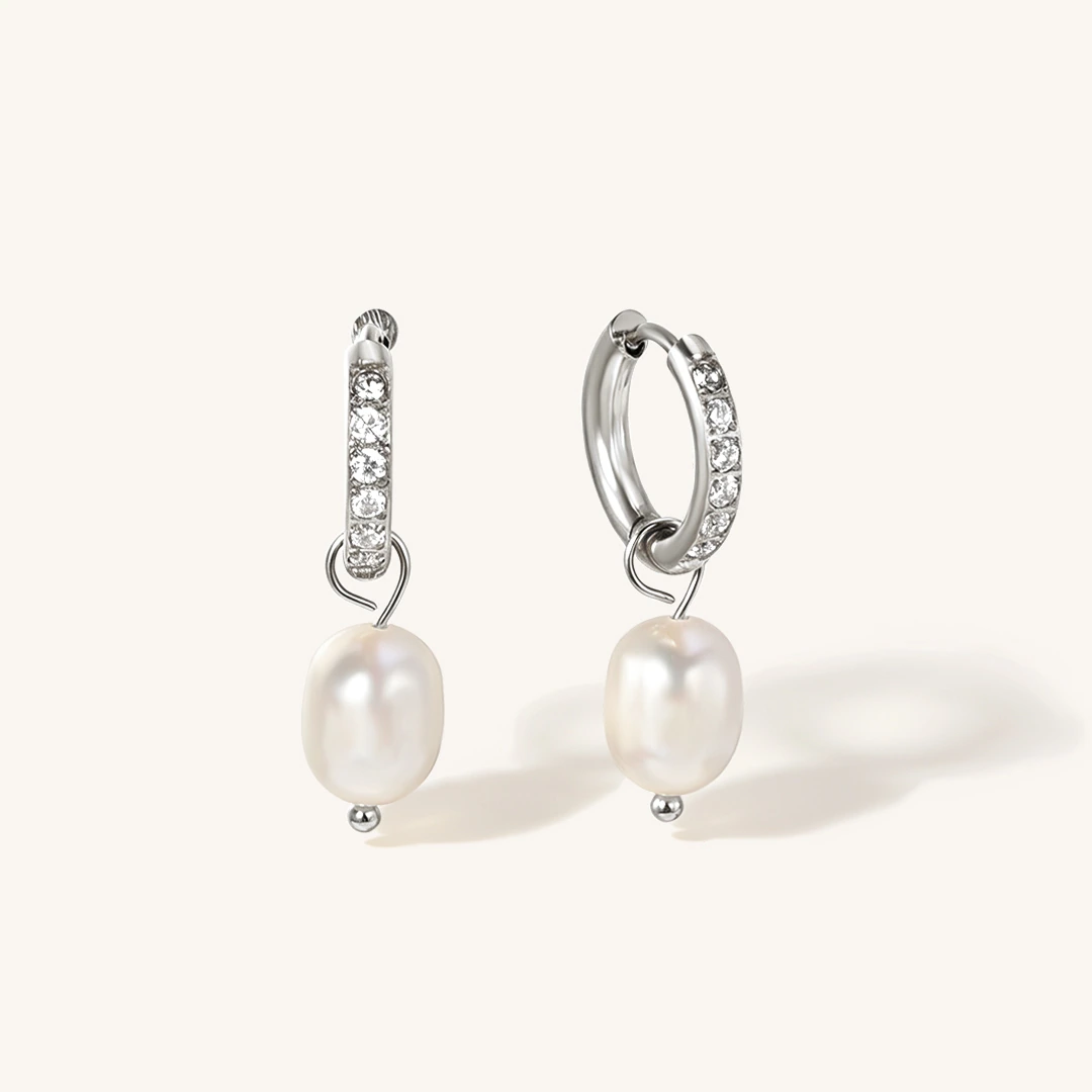Pavé Pearl Drop Hoop Earrings