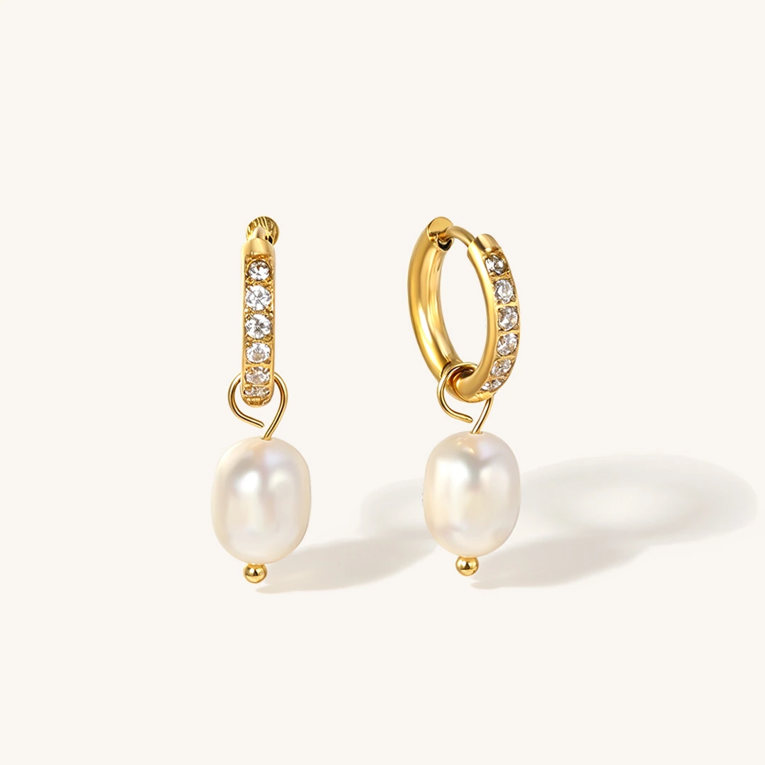 Pavé Pearl Drop Hoop Earrings