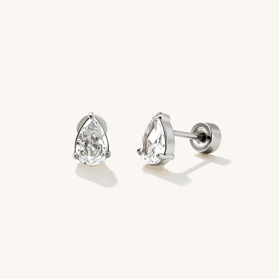 Pear Solitaire Flat Back Earrings