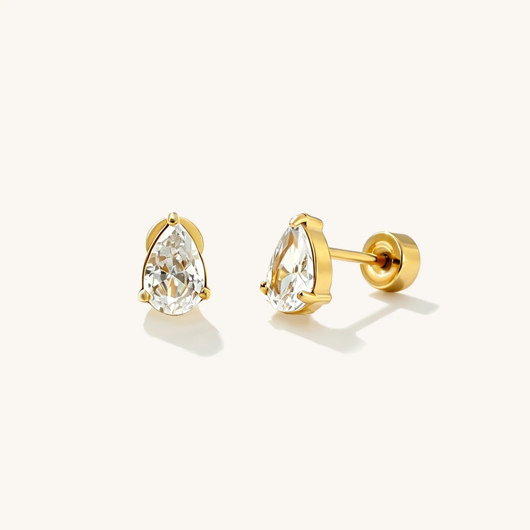 Pear Solitaire Flat Back Earrings