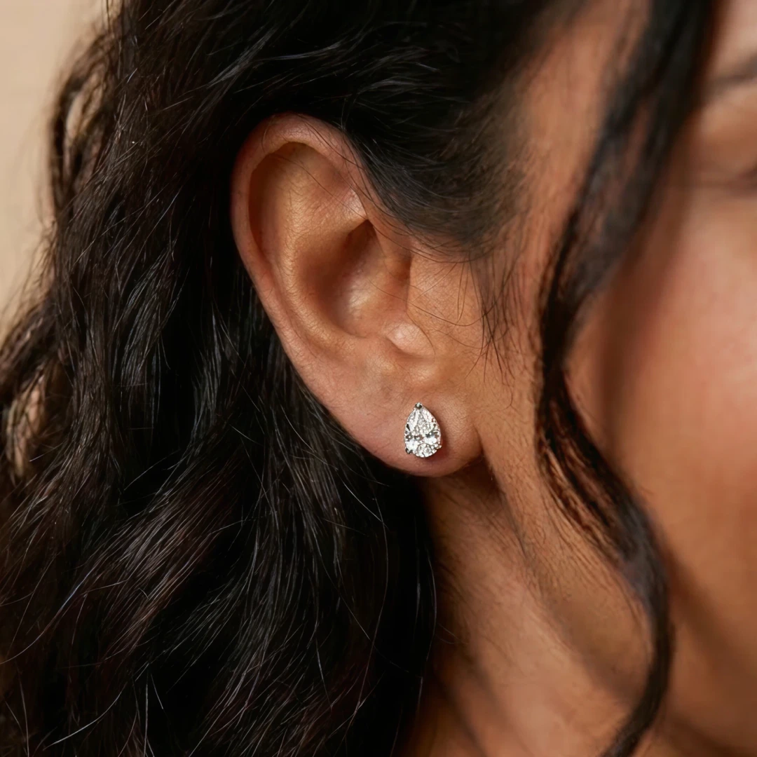 Pear Solitaire Flat Back Earrings