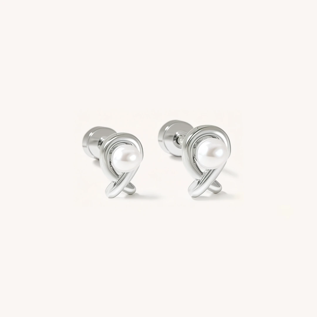 Pearl and Ribbon Flat Back Earrings