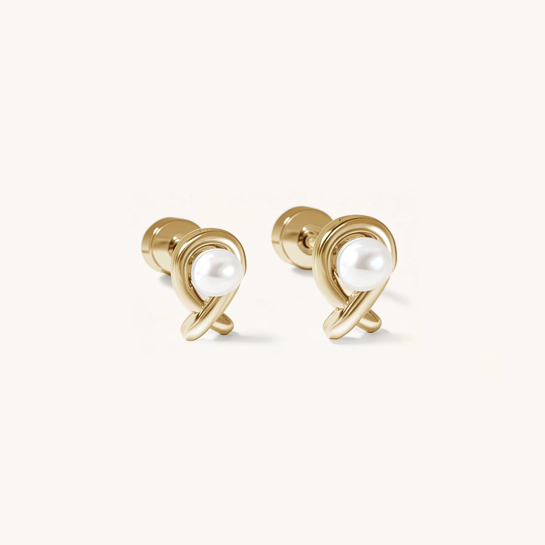 Pearl and Ribbon Flat Back Earrings