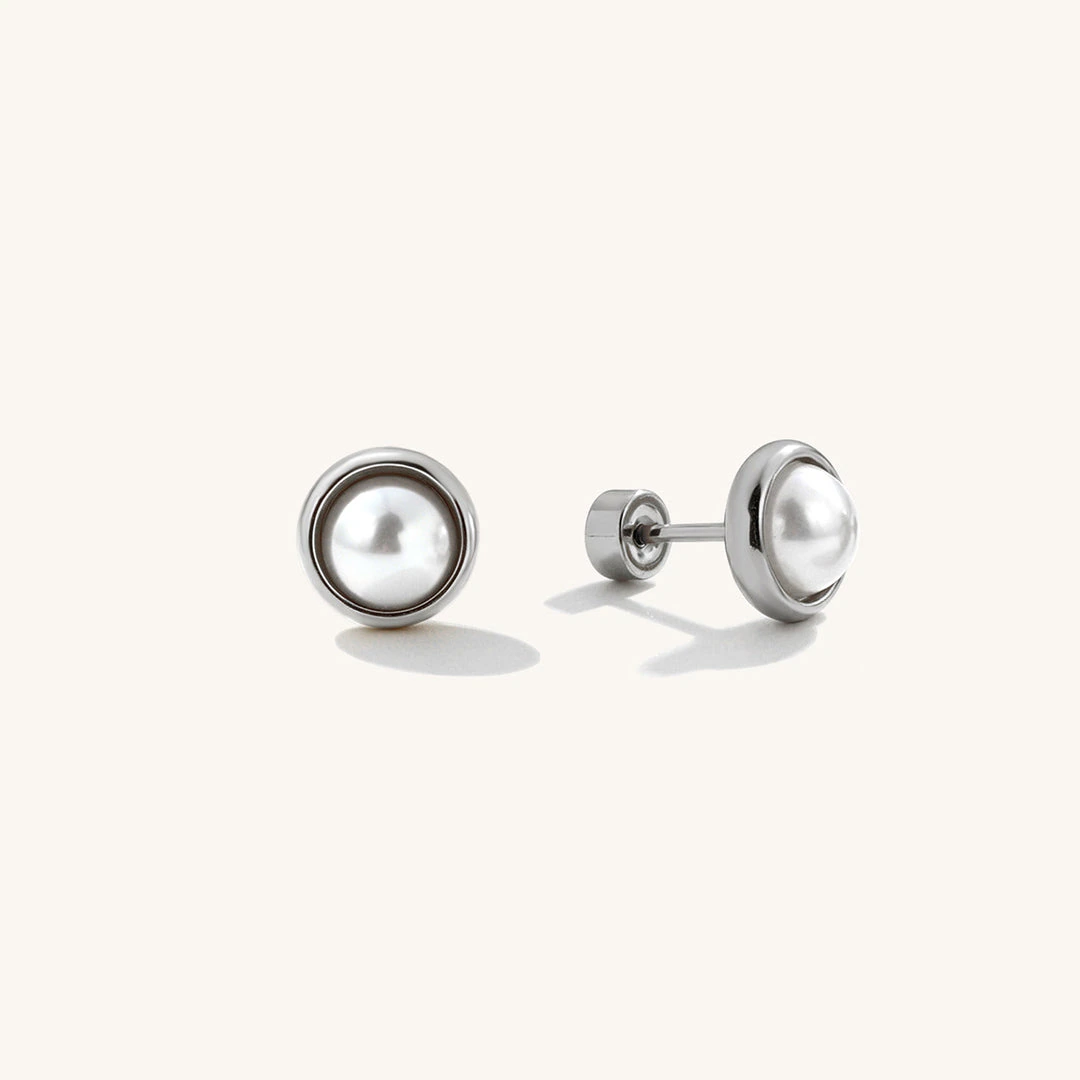 Pearl Bezel Set Flat Back Earrings