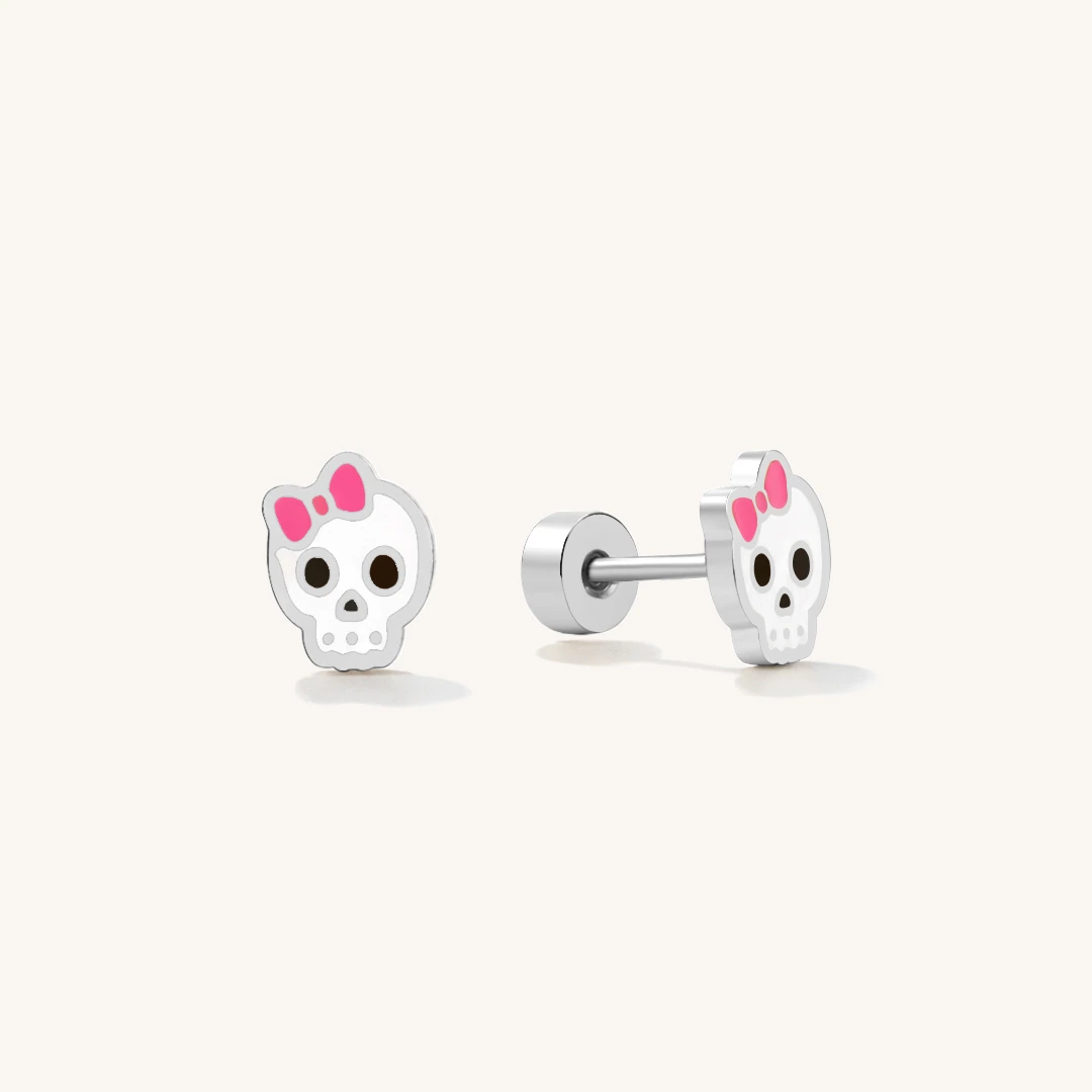 Pink Bow Ghost Flat Back Earrings