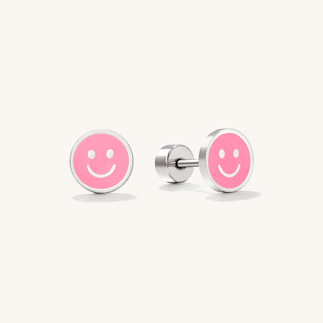 Pink Smiley Flat Back Earrings