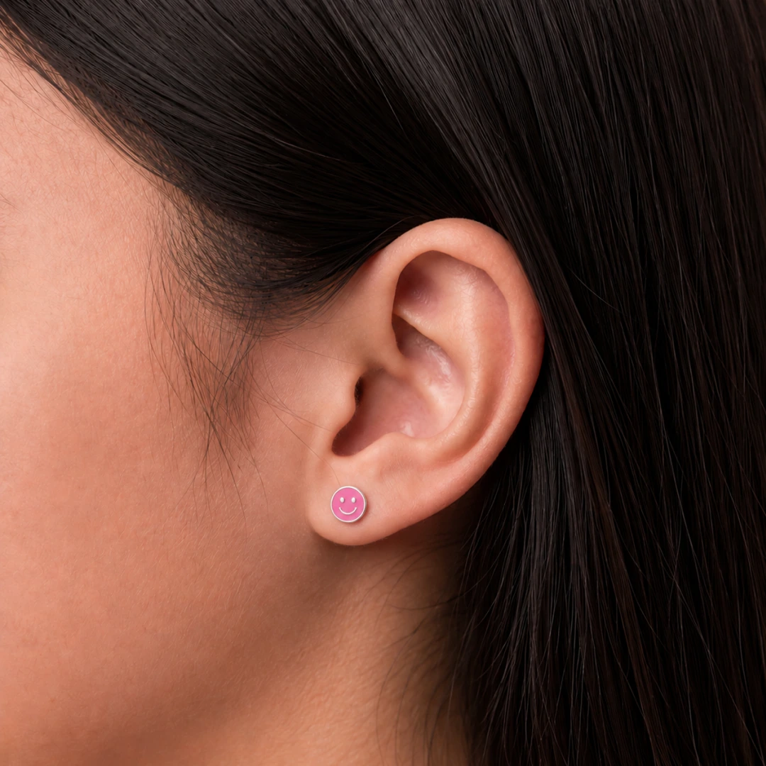 Pink Smiley Flat Back Earrings