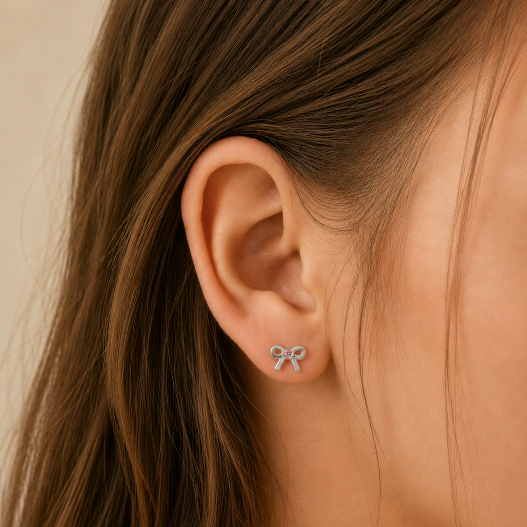 Pink Sparkle Bow Flat Back Earrings