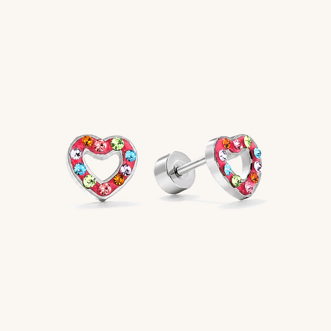 Rainbow Heart Flat Back Earrings