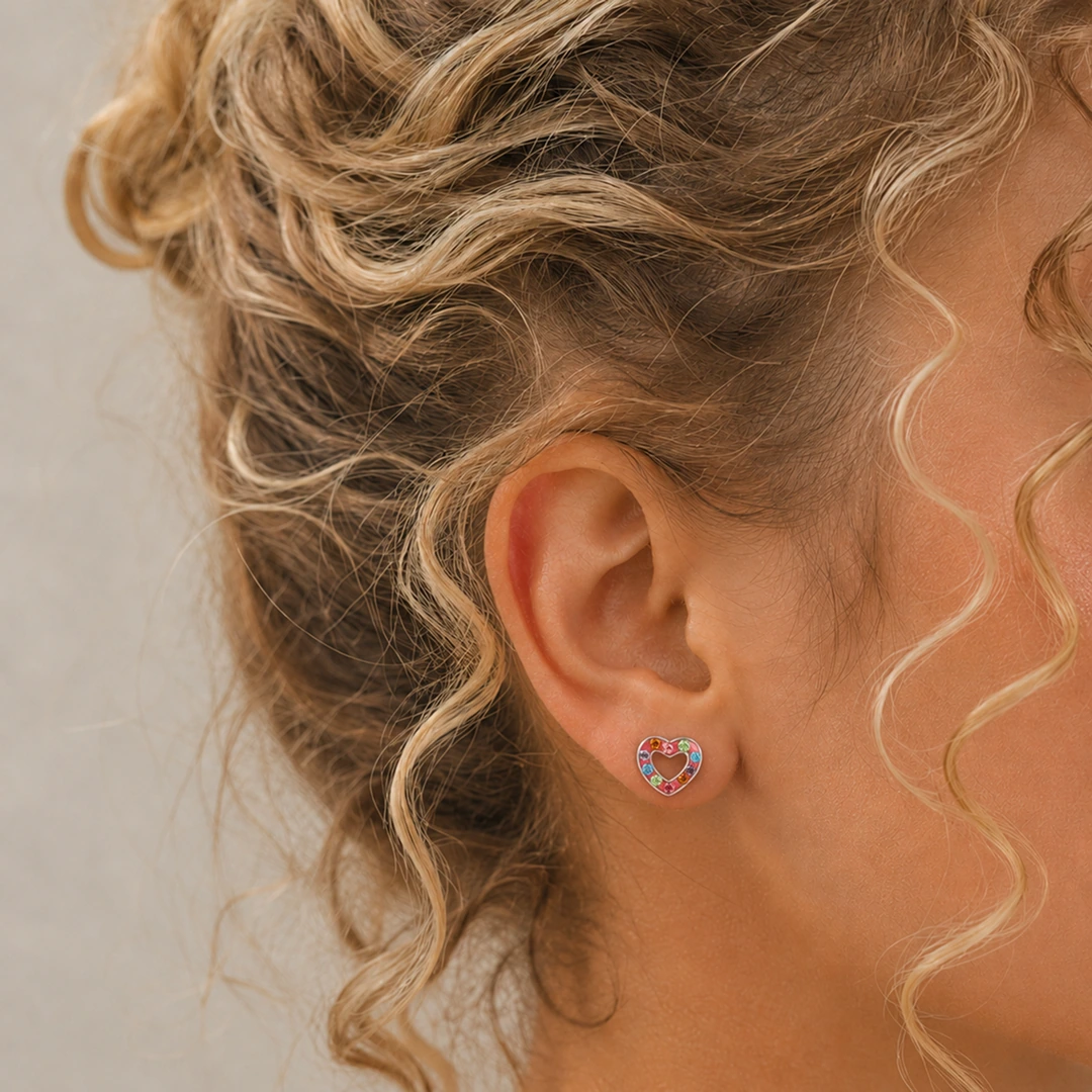 Rainbow Heart Flat Back Earrings