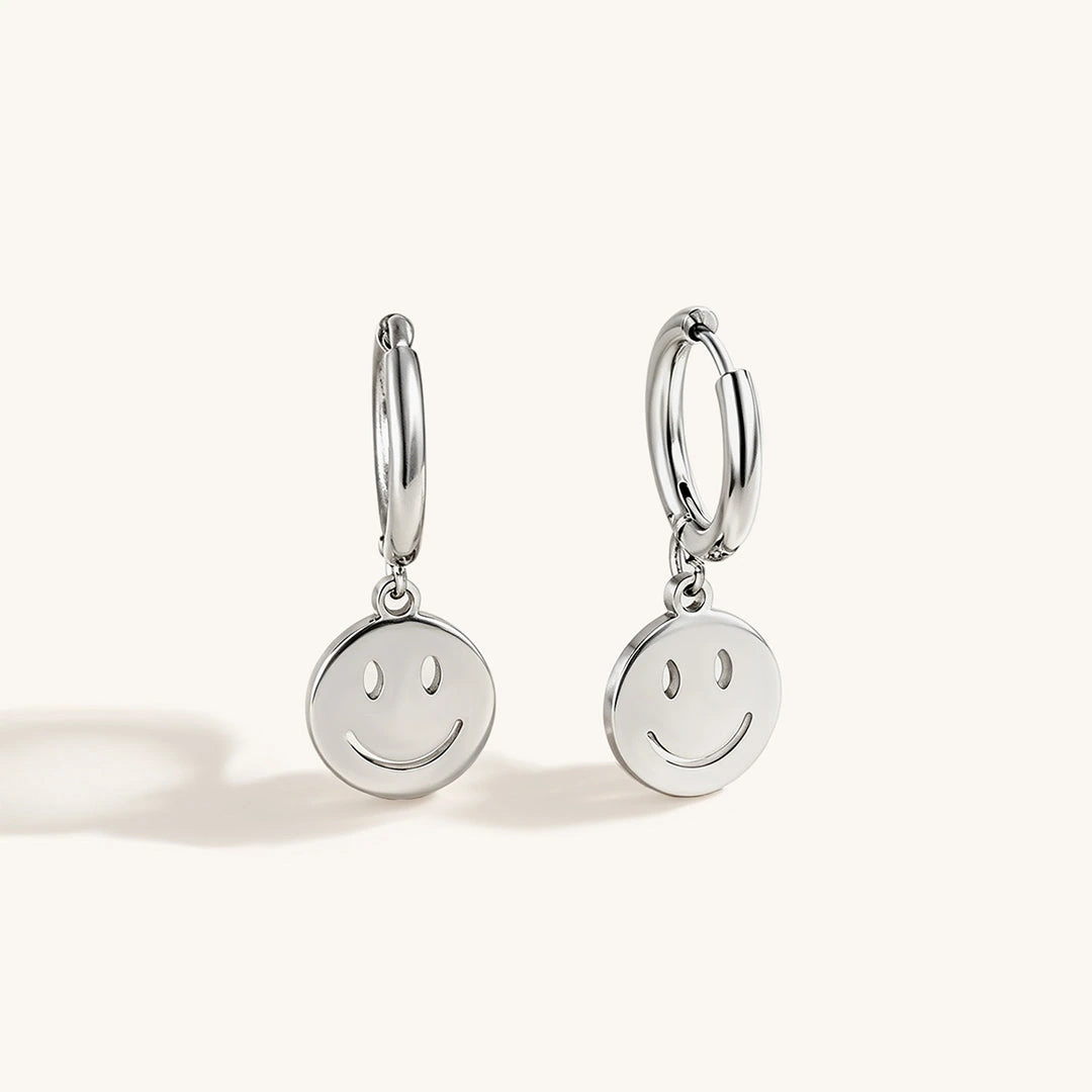 Smiley Face Charm Hoop Hypoallergenic Earrings