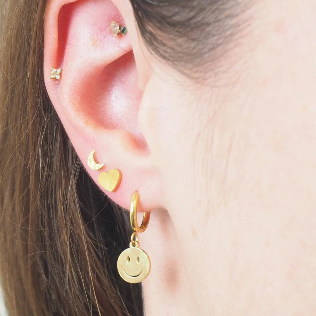 Smiley Face Charm Hoop Hypoallergenic Earrings