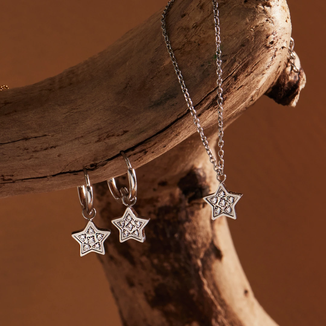 Sparkle Star Charm Hoop Earrings