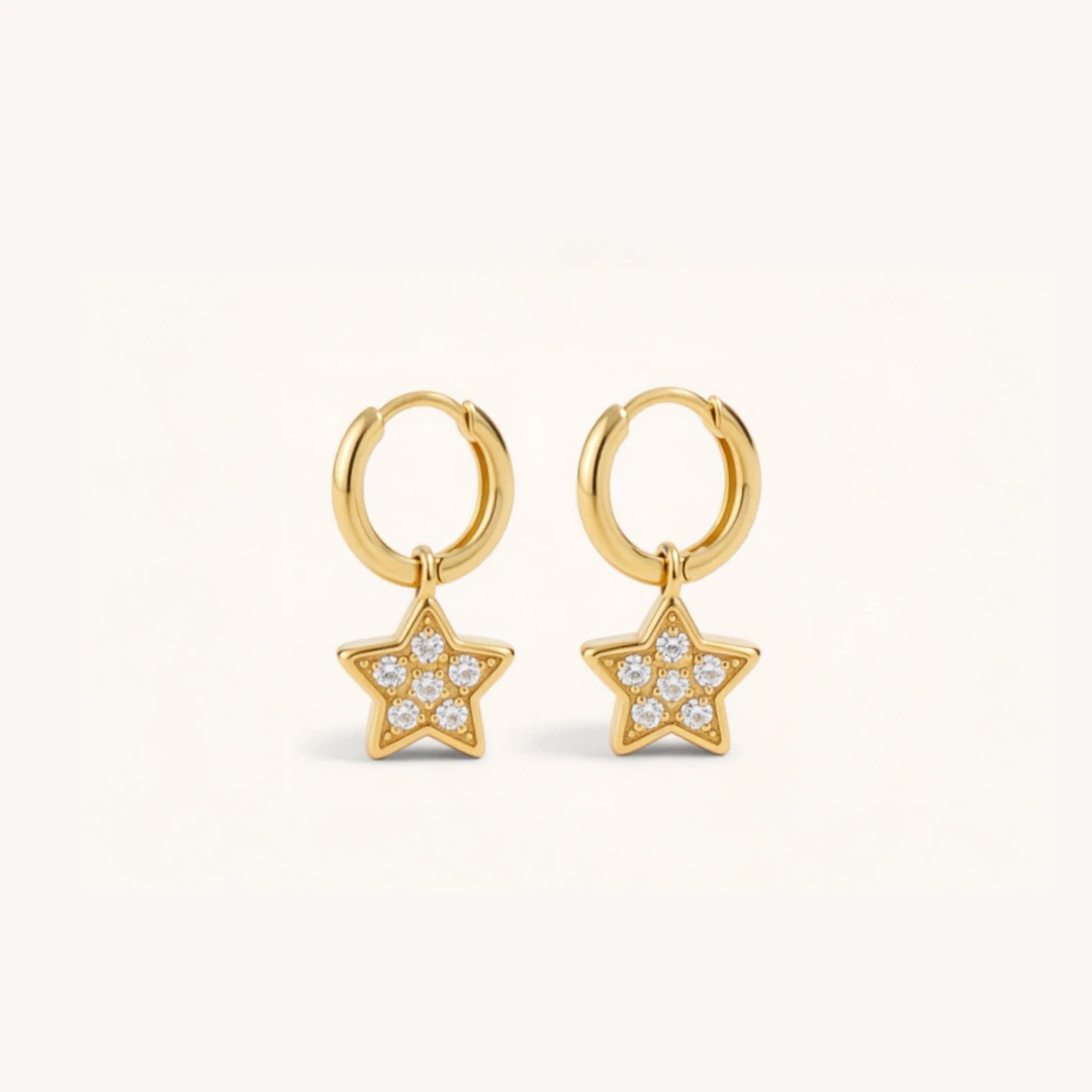 Sparkle Star Charm Hoop Earrings
