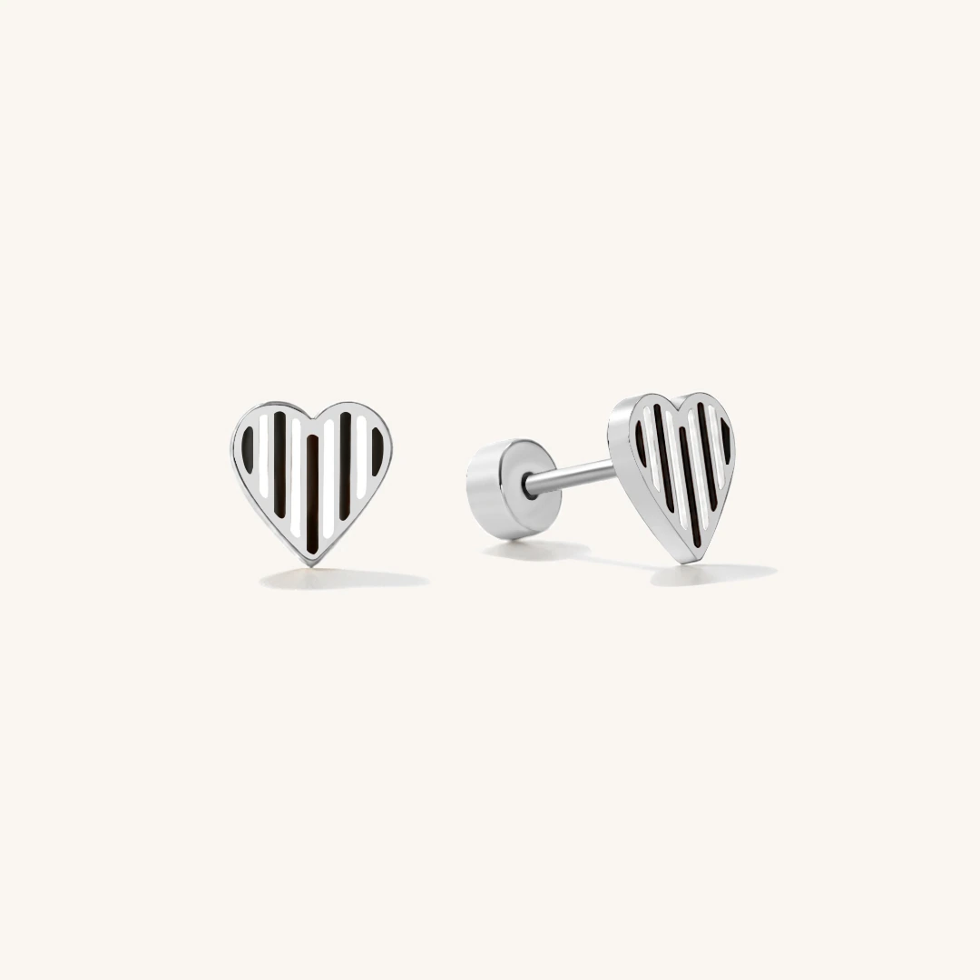 Spooky Stripes Heart Flat Back Earrings