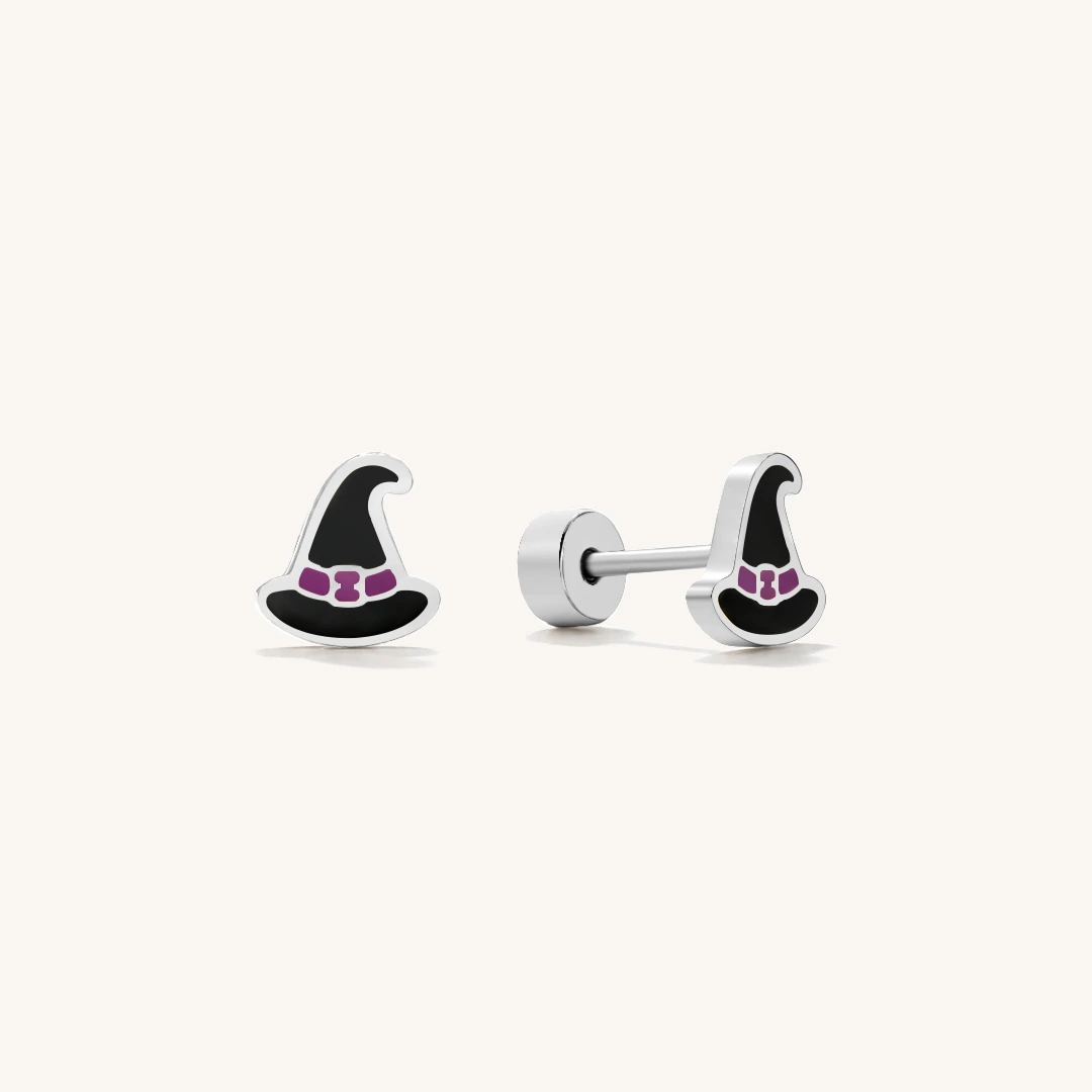 Spooky Witches Hat Flat Back Earrings