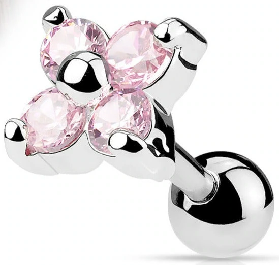 Stainless Steel Barbell with Crystal Flower