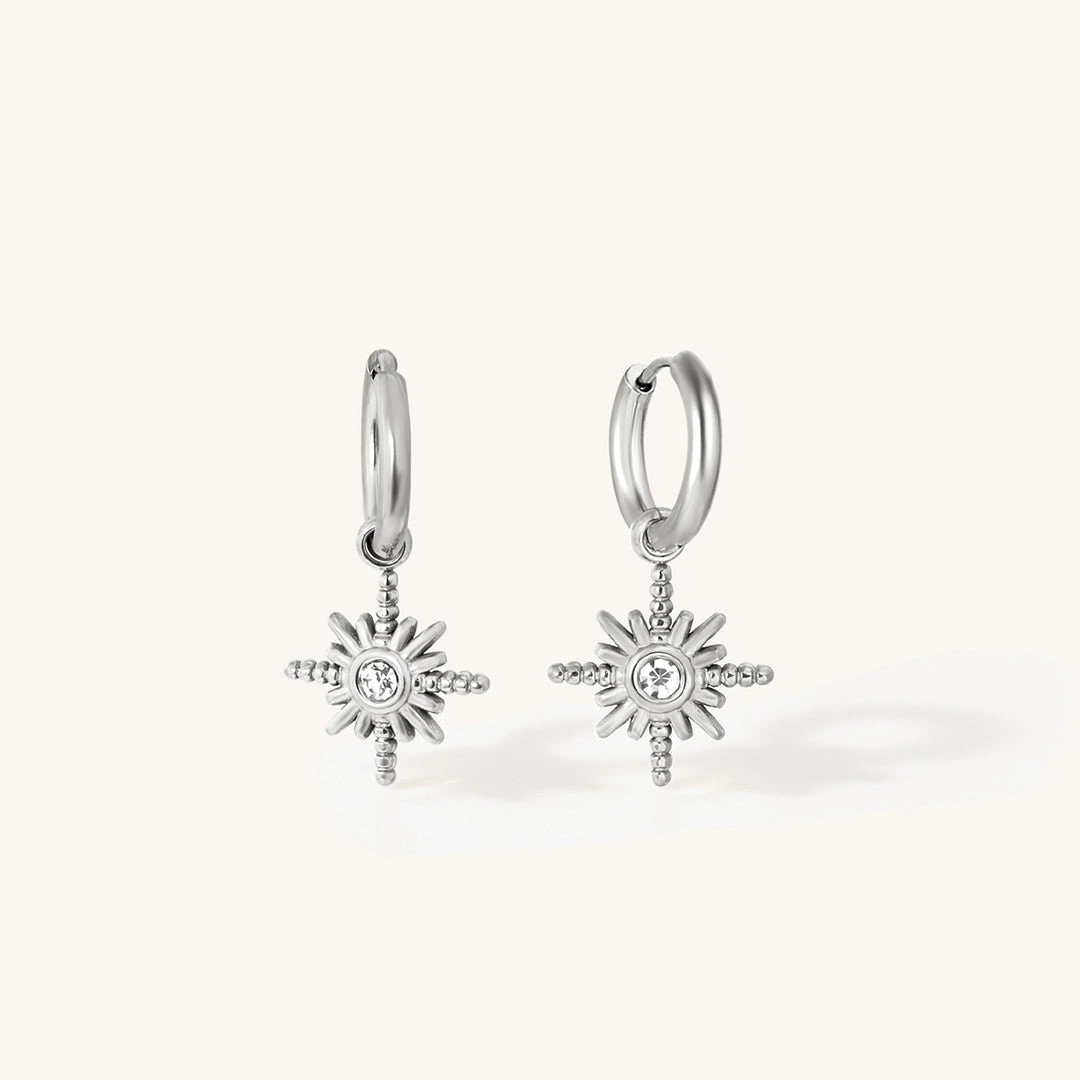 Star Compass Charm Hoop Earrings