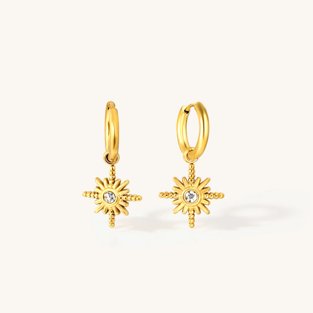 Star Compass Charm Hoop Earrings