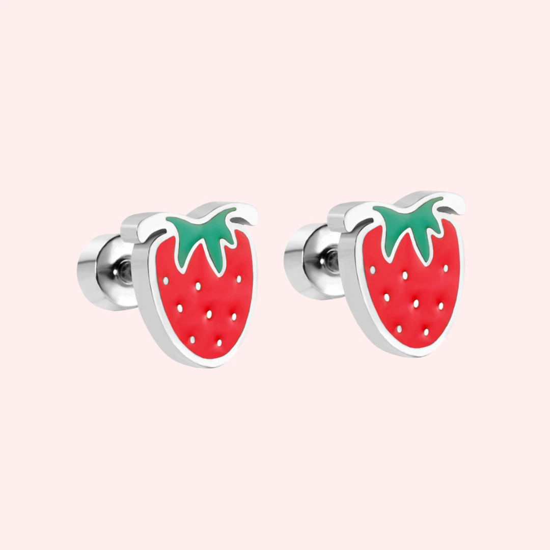 Strawberry Hypoallergenic Flat Back Stud Earring