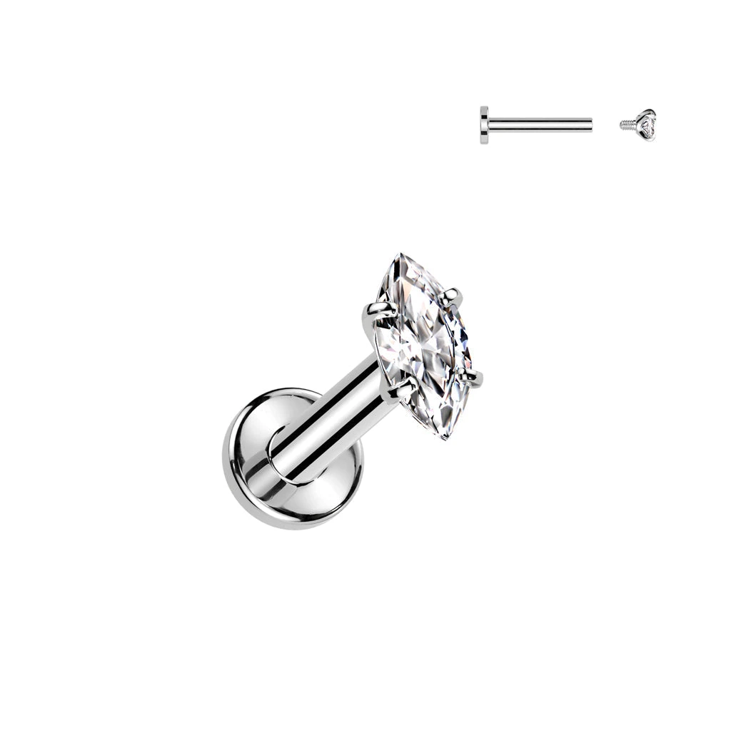 Titanium Internally Threaded Prong-Set Marquise CZ Labret