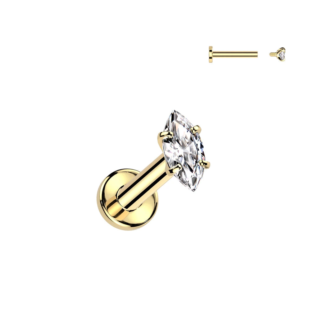 Titanium Internally Threaded Prong-Set Marquise CZ Labret