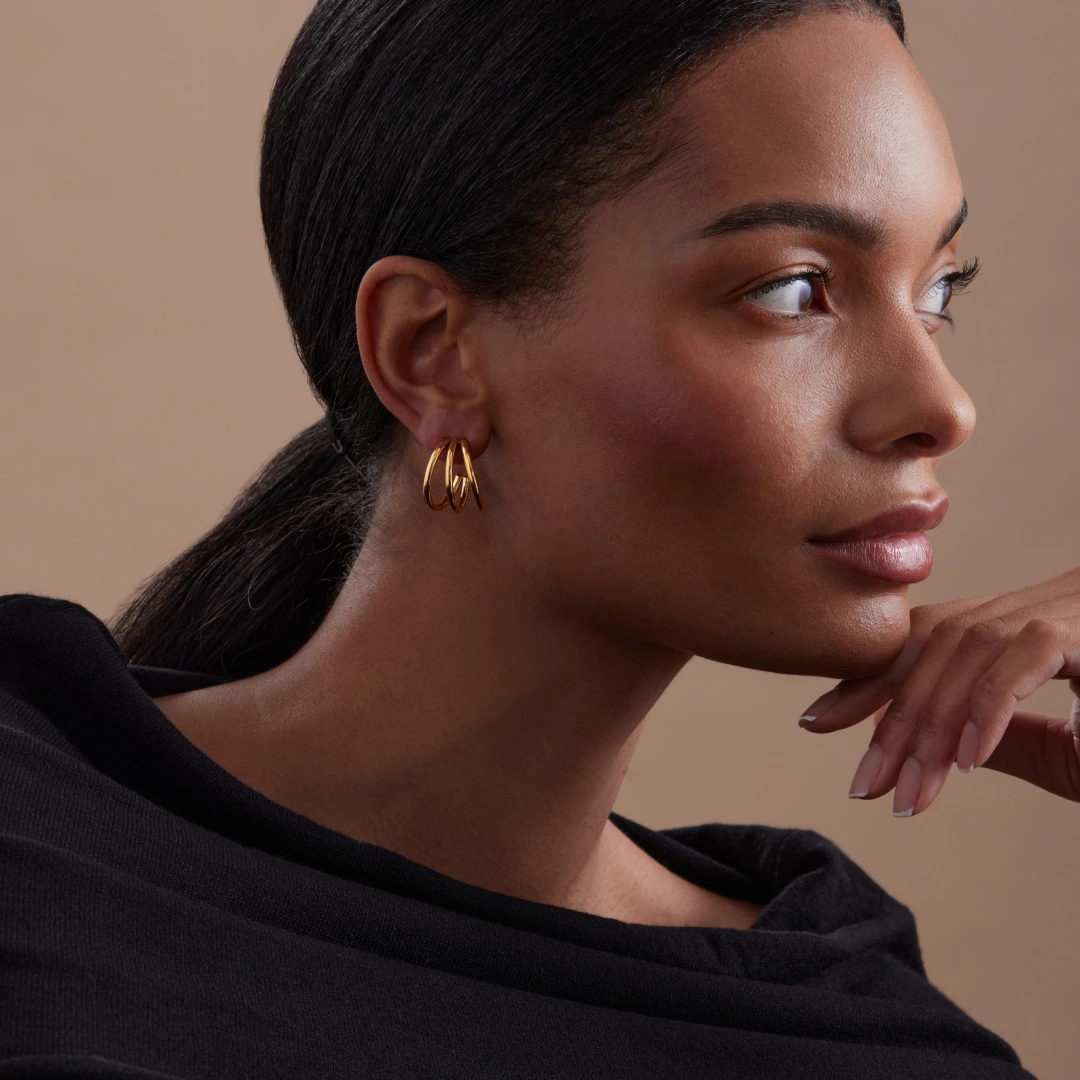 Trio Hoop Stud Earrings