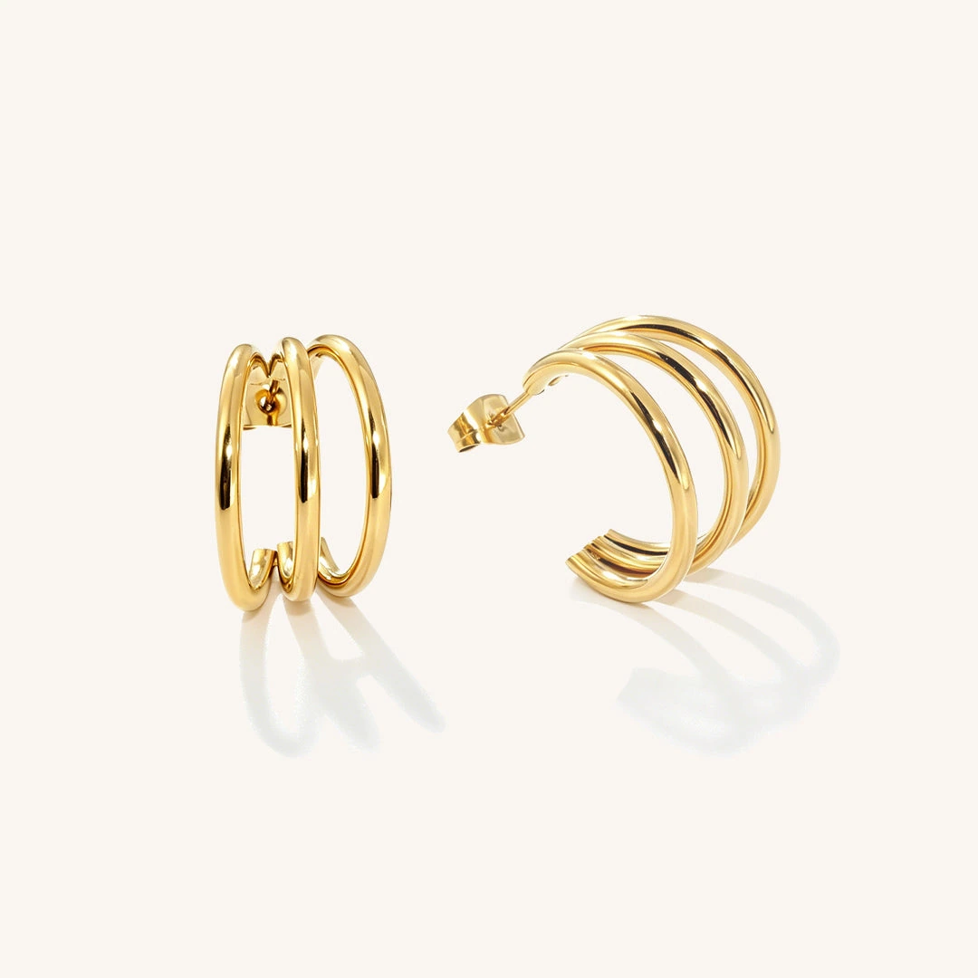 Trio Hoop Stud Earrings
