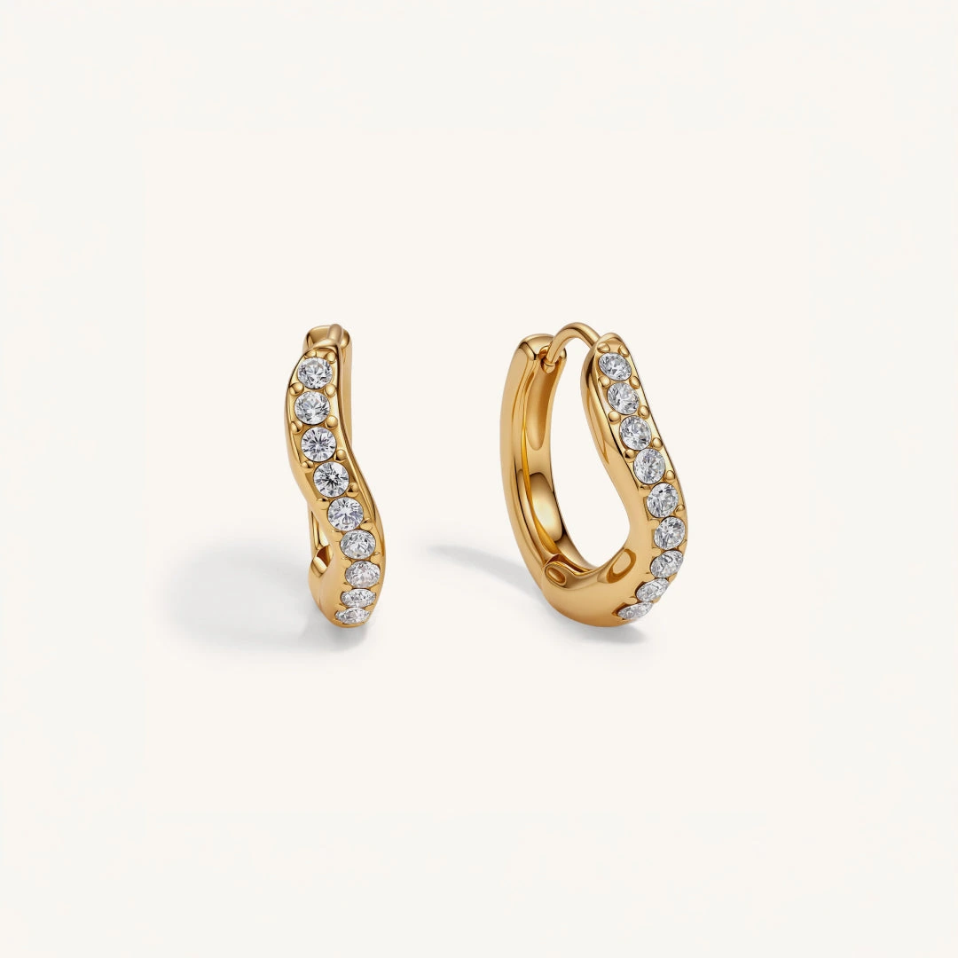 Wave Crystal Huggie Earrings